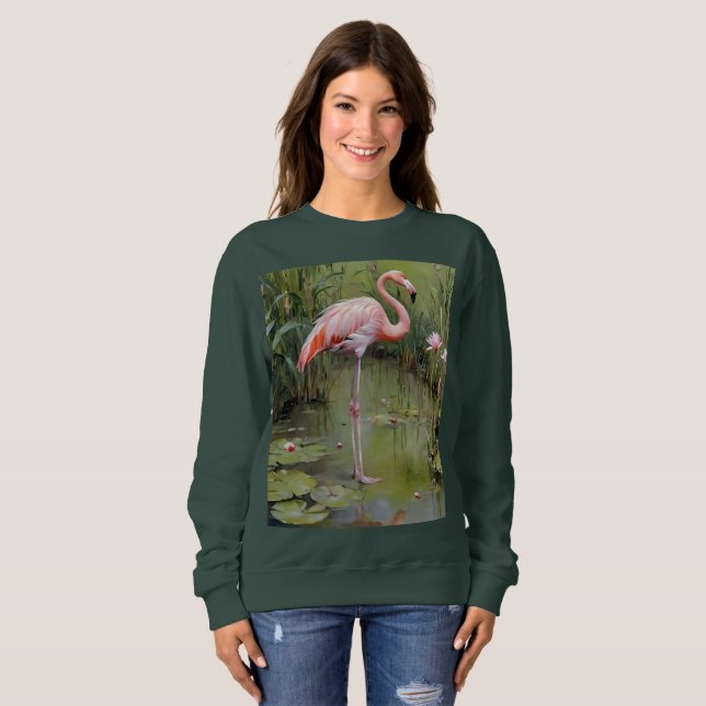 Camiseta Lírios De Água Flamingo, Rosa, E Pintura De Óleo D (Frente Completa)