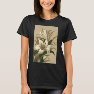 Camiseta Lírios de Páscoa Antigos, Flores Vitorianas em Flo