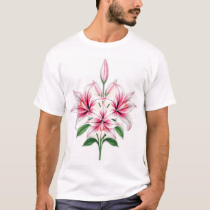 Camiseta Lírios Rosa Pastosos com Estilo de Deco de Arte