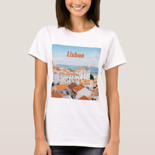 Camiseta Lisboa Portugal Atlântico praias telhados vermelho