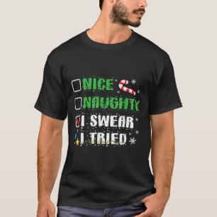 Camiseta Lista de Natal Divertida Bom Comportamento Mau Com