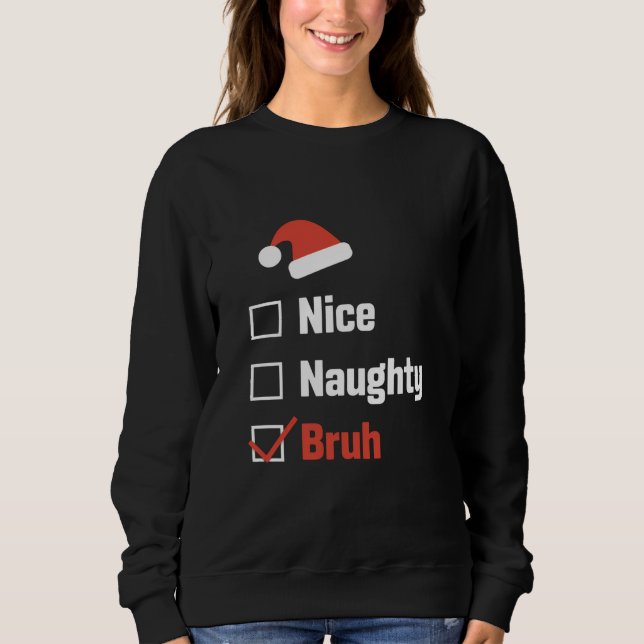 Camiseta Lista de Natal Divertida Bom Malvado Cara (Frente)