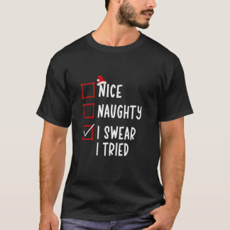 Camiseta Lista de Natal Divertida Nice Naughty Eu Juro Que 