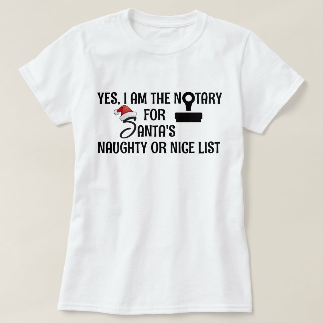 Camiseta Lista de Natal do Notário Santa (Frente do Design)
