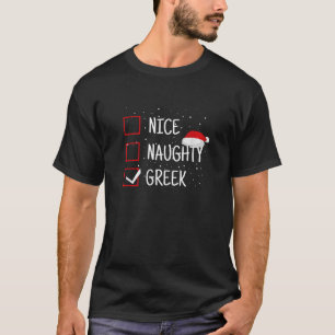 Camiseta Lista de Natal Grega Divertida Nice Naughty