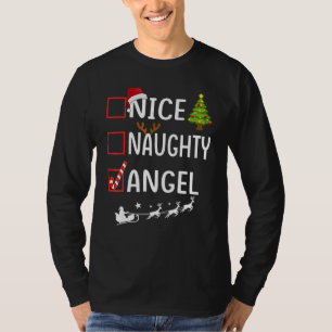 Camiseta Lista de Natal Xmas Papai Noel Bonito Travesso Anj