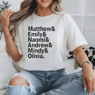 Camiseta Lista de Nomes de Família Personalizados Texto Div