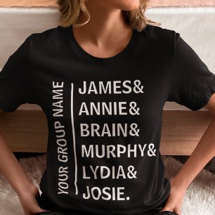Camiseta Lista de Nomes de Grupo Personalizada Família Amig