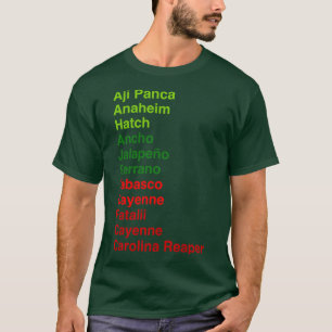 Camiseta Lista de Pimentos de Molho Quente Ghost Pepper oli