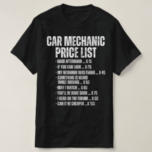 Camiseta Lista de Preços de Mecânico de Carro Engraçado