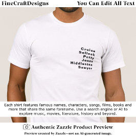 Camiseta Lista de Sobrenomes Editáveis Famosos Notáveis Per