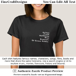 Camiseta Lista de Sobrenomes Editáveis Famosos Notáveis Per