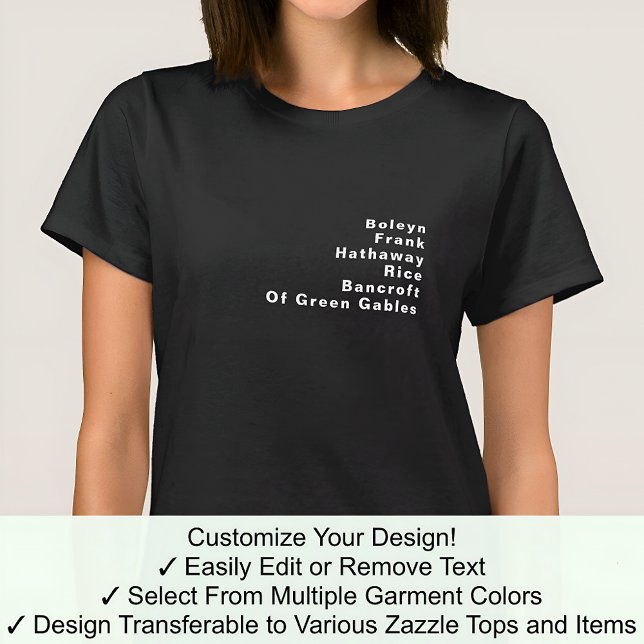 Camiseta Lista de Sobrenomes Editáveis Famosos Notáveis Per (Criador carregado)