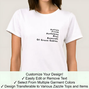 Camiseta Lista de Sobrenomes Editáveis Famosos Notáveis Per