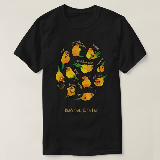 Camiseta Lista de Tarefas Diárias da Sun Conure (Frente do Design)