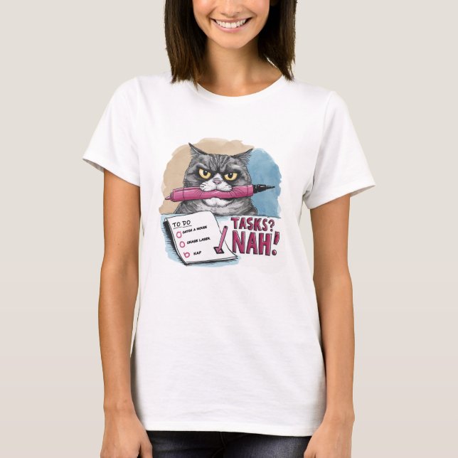 Camiseta Lista de Tarefas Pendentes de Gato Engraçado (Frente)