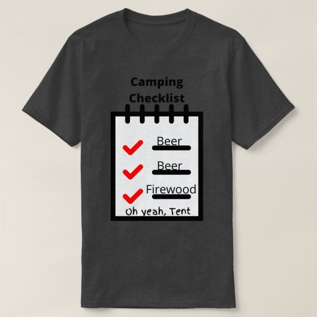 Camiseta Lista de verificação de acampamento (Frente do Design)