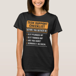 Camiseta lista de verificação de suporte técnico