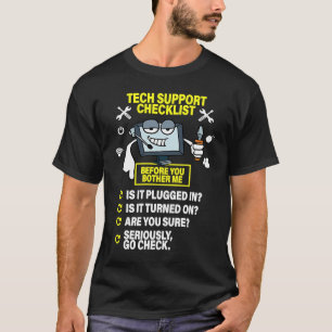 Camiseta Lista de Verificação do Computador Suporte Técnico