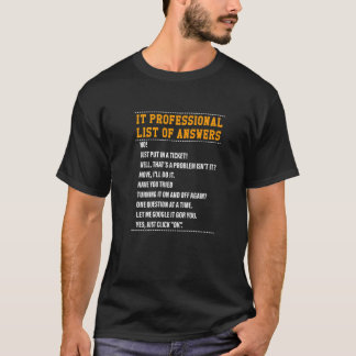 Camiseta Lista profissional de TI, suporte técnico engraçad