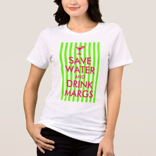 Camiseta Listra de Lima Rosa Quente Economize Água e Beba M
