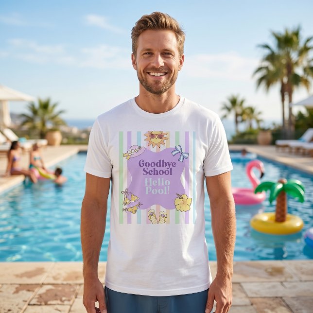 Camiseta Listrada Tchau Escola Olá Piscina  (Criador carregado)