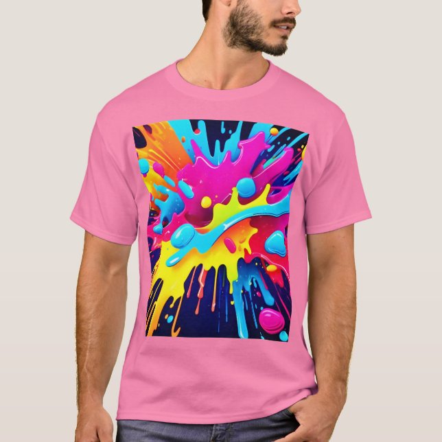 Camiseta Listras de Pintura Fluorescentes Dinâmicas (Frente)