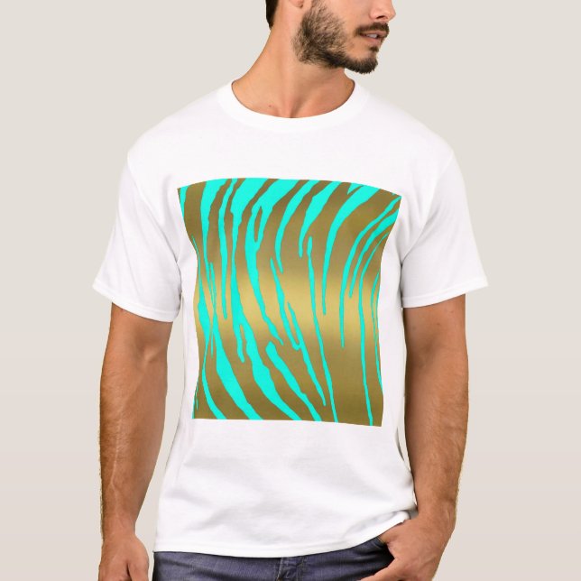Camiseta Listras de tigre douradas Aqua (Frente)