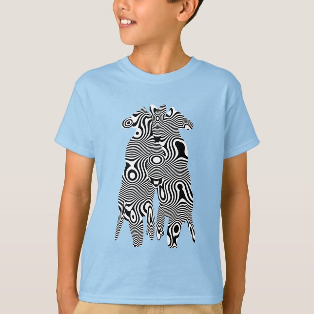 Camiseta Listras de Zebra Amorosas Design Retro OpArt Vinta (Frente)