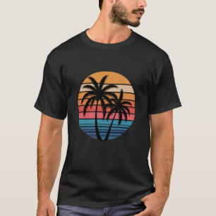 Camiseta Listras do Pôr do Sol Retro com Palmeiras