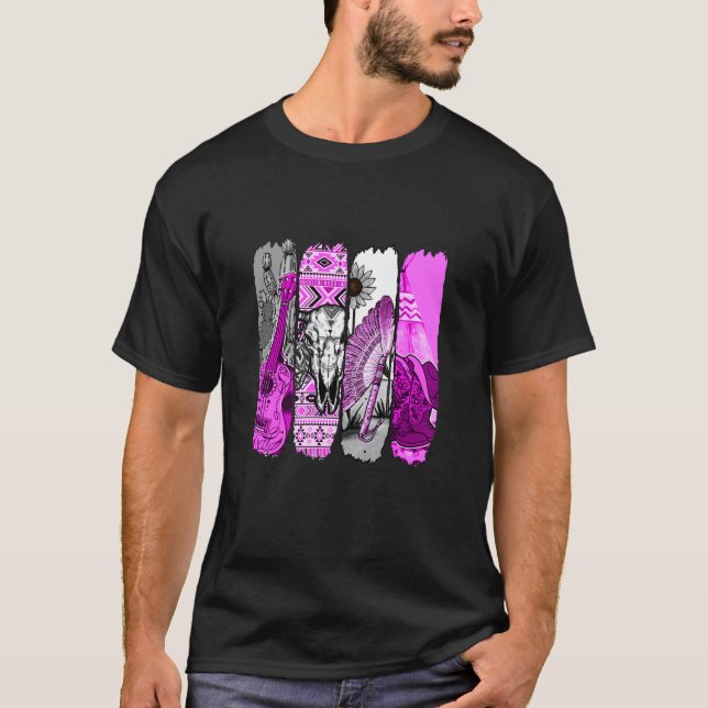Camiseta Listras Ocidentais Cor Rosa Gráfico Rosa (Frente)