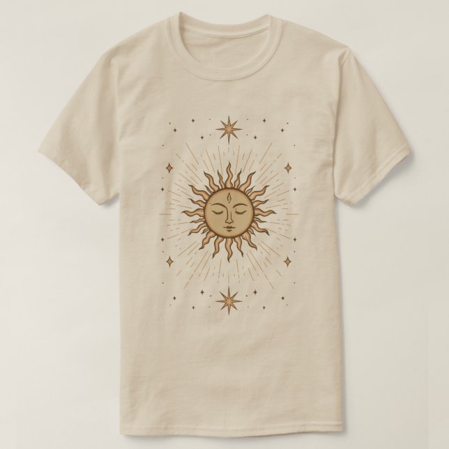 Camiseta Litha Celestial Sun Face Summer Solstice Art (Frente do Design)