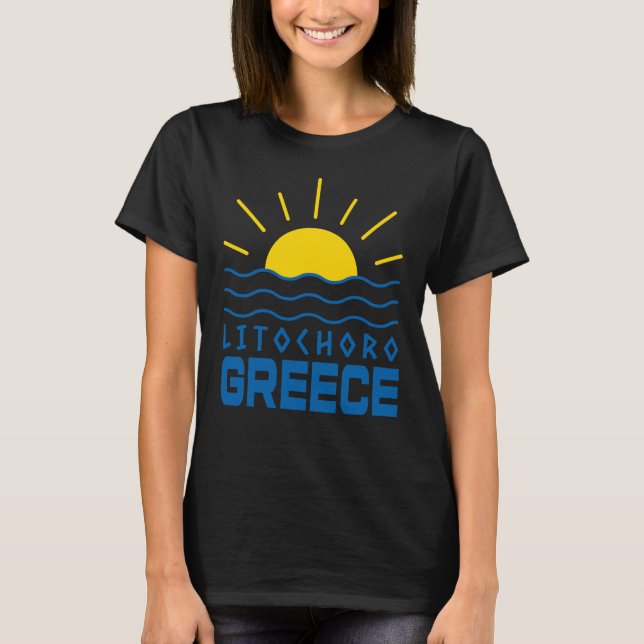 Camiseta Litocoro Grécia Sol e Ondas Marítimas Mulheres (Frente)