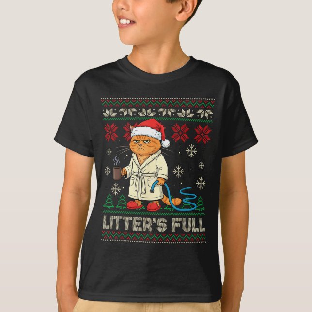 Camiseta Litter’s Full Funny Cat Lovers Ugly Christmas Swea (Frente)