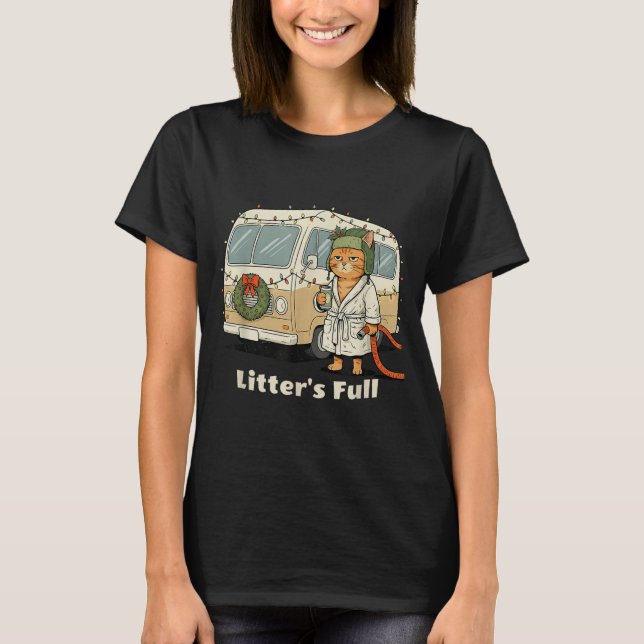 Camiseta Litter's Full Christmas Cat, Funny Christmas Kitty (Frente)