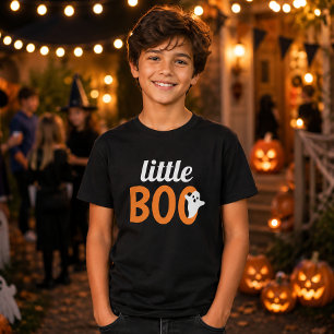 Camiseta Little Boo Laranja Preto Halloween Família Combina