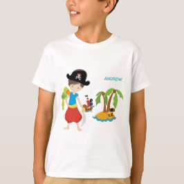 Camiseta Little Boy Pirate com tesouro e papagaio