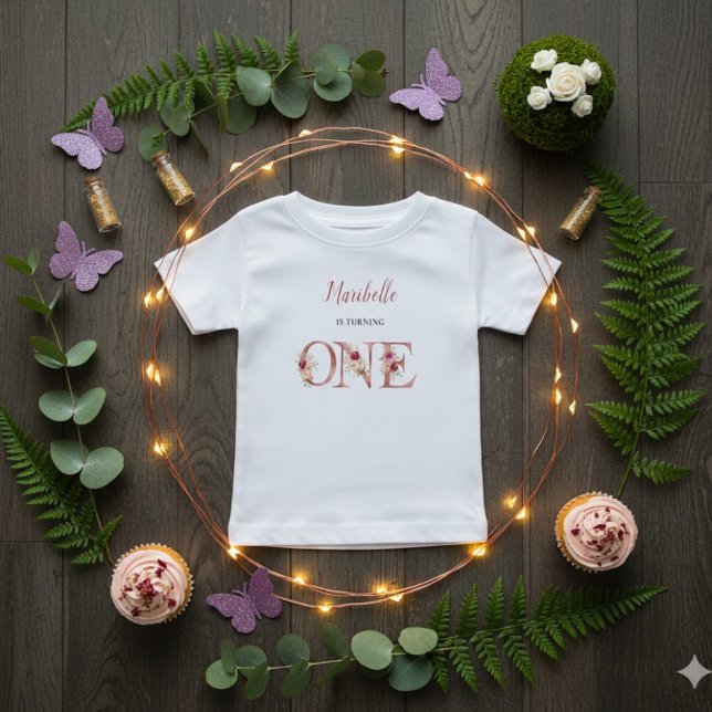 Camiseta Little Fairy Floral Garden First Birthday  (Criador carregado)