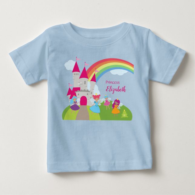 Camiseta Little Girl Fairy Princess com Rainbow e Castle (Frente)
