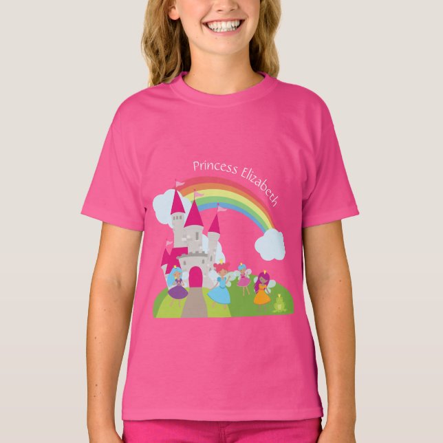 Camiseta Little Girl Fairy Princess com Rainbow e Castle (Frente)