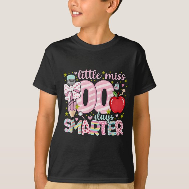 Camiseta Little Miss 100 Days Smarter Kids Girls 100th Day  (Frente)