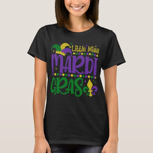 Camiseta Little Miss Mardi Gras Cute Carnival Outfit (Frente)