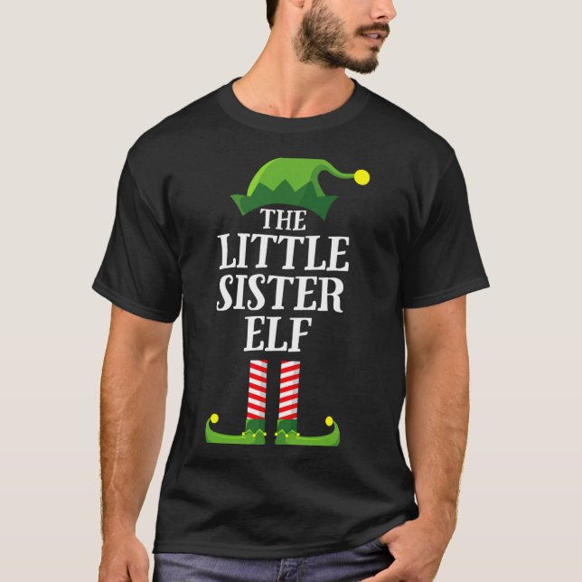 Camiseta Little Sister Elf Matching Family Group Christmas  (Frente)