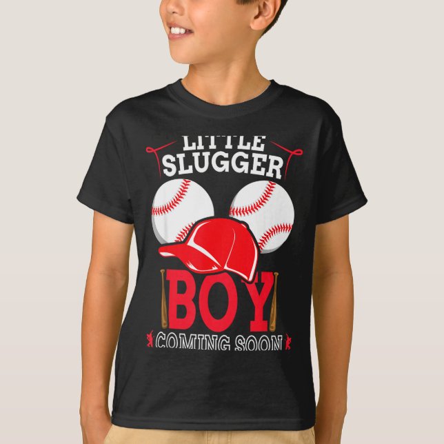 Camiseta Little Slugger Boy Coming Soon Baby Announcement B (Frente)