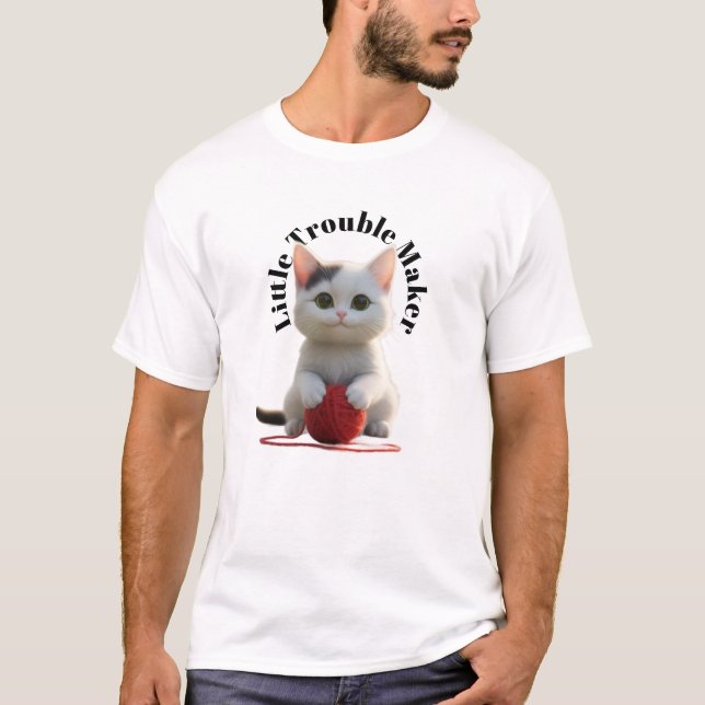 Camiseta "Little Trouble Maker" Cute Kitten and Yarn  (Frente)