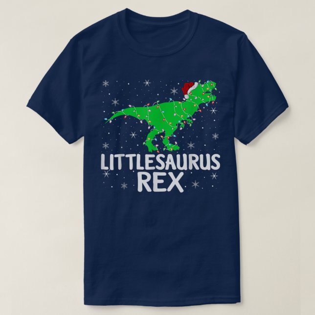 Camiseta Littlesauro Re Xmas Luzes Papais noeis Tre Dinossa (Frente do Design)