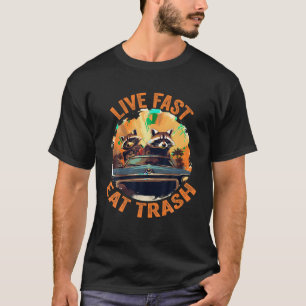 Camiseta Live Fast Coma Lixo Raccoon Lixo Engraçado Humor T