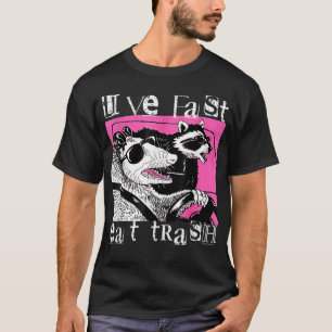 Camiseta Live Fast Coma Lixo Tee Funny Possum Racoon Retro