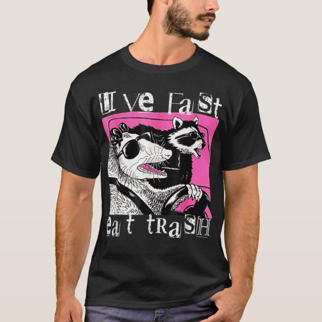 Camiseta Live Fast Coma Lixo Tee Funny Possum Racoon Retro (Frente)