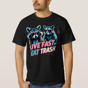 Camiseta Live Fast Comer: Memória de Trash Raccoon